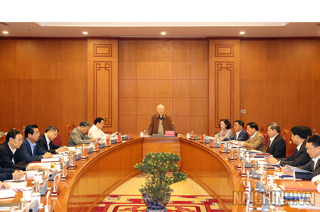 Đồng chí Tổng Bí thư Nguyễn Phú Trọng, Trưởng Ban Chỉ đạo Trung ương về phòng, chống tham nhũng, tiêu cực phát biểu tại Cuộc họp
