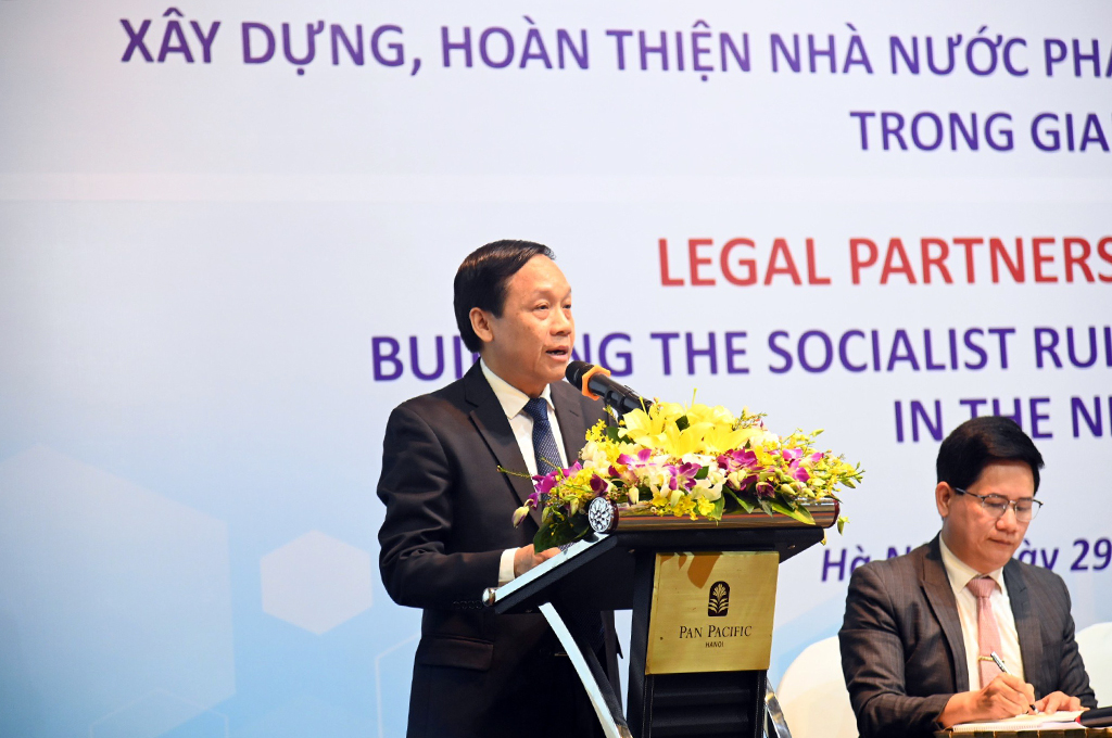 Đồng chí Nguyễn Thanh Hải, Phó Trưởng Ban Nội chính Trung ương phát biểu tại Diễn đàn (ảnh Thu Nga, Bộ Tư pháp)