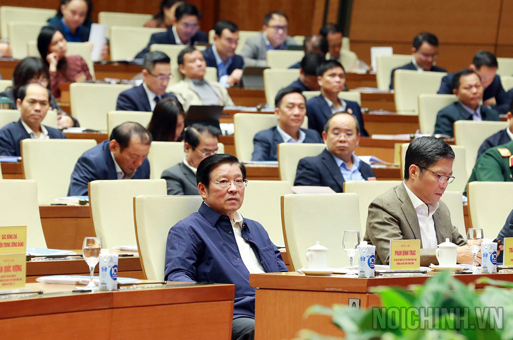 Đồng chí Phan Đình Trạc, Ủy viên Bộ Chính Trị, Bí thư Trung ương Đảng, Trưởng Ban Nội chính Trung ương tại điểm cầu Tòa nhà Quốc hội