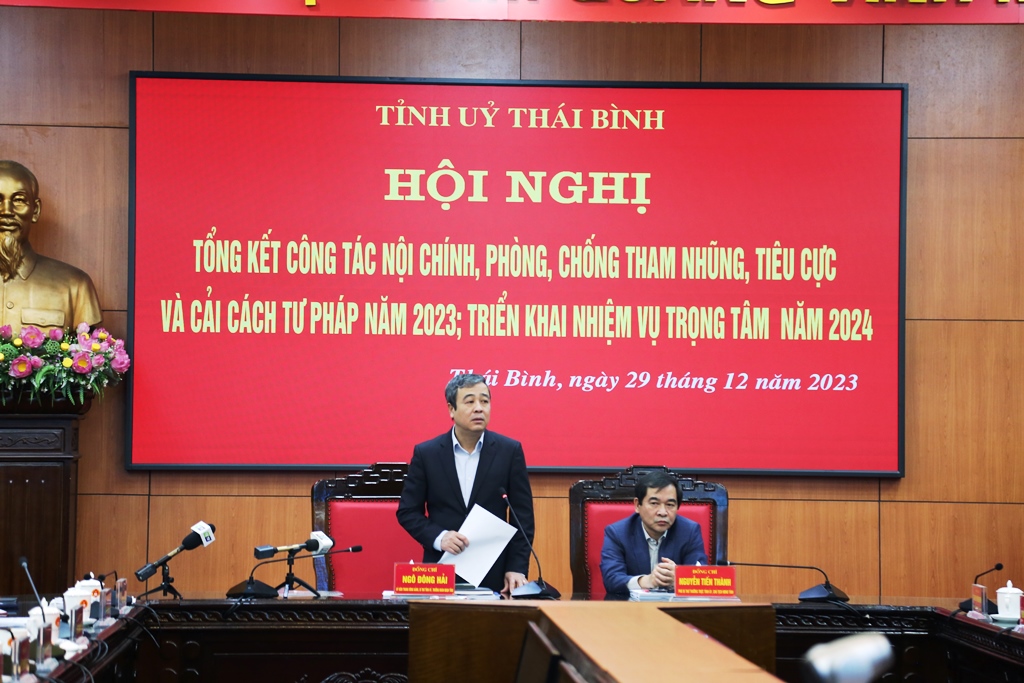 Đồng chia Ngô Đông Hải, Ủy viên Trung ương đảng, Bí thư Tỉnh ủy Thái Bình phát biểu tại Hội nghị