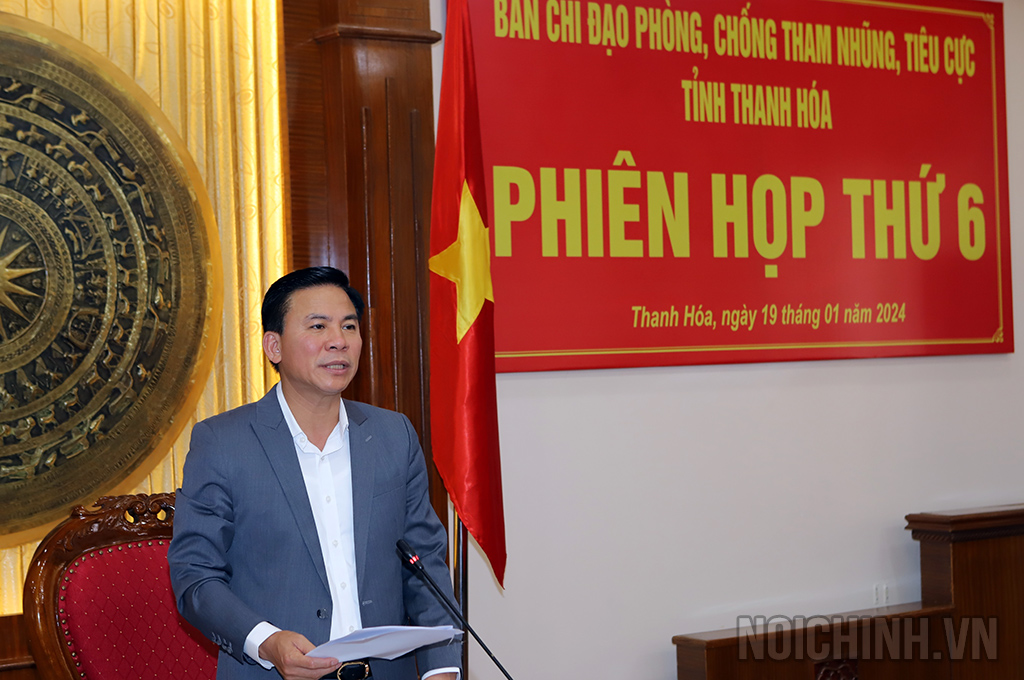 Đồng chí Đỗ Trọng Hưng, Ủy viên Trung ương Đảng, Bí thư Tỉnh ủy, Trưởng Ban Chỉ đạo tỉnh phát biểu tại Phiên họp