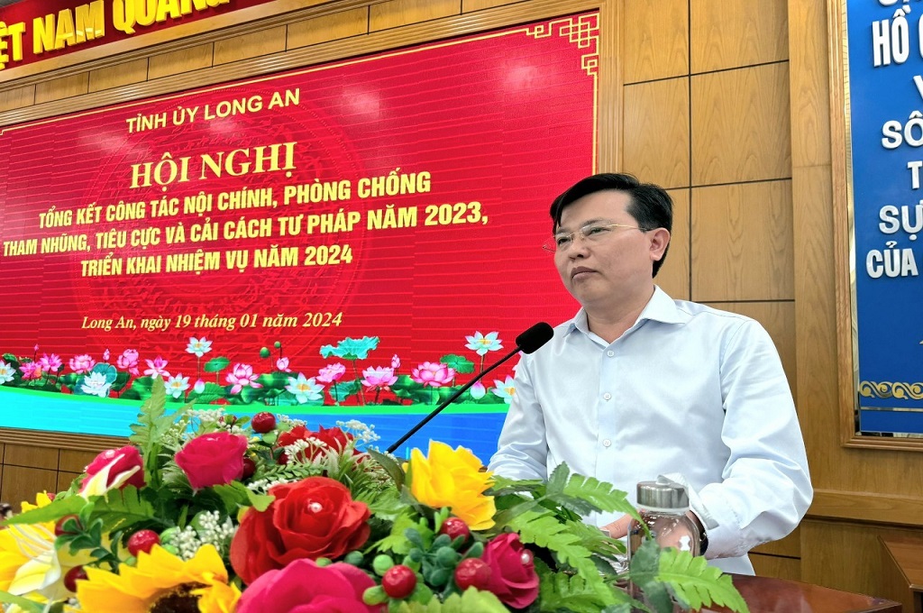Đồng chí Nguyễn Thanh Hải, Phó Bí thư Thường trực Tỉnh ủy phát biểu tại Hội nghị