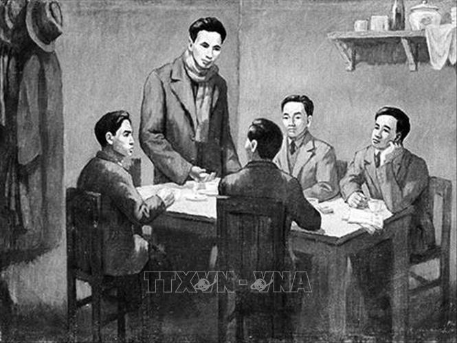 Từ ngày 06/01-07/02/1930, Hội nghị hợp nhất các tổ chức Cộng sản thành lập Đảng Cộng sản Việt Nam họp ở bán đảo Cửu Long, thuộc Hong Kong (Trung Quốc) dưới sự chủ trì của đồng chí Nguyễn Ái Quốc thay mặt cho Quốc tế Cộng sản. Ảnh: Tranh tư liệu/TTXVN phát