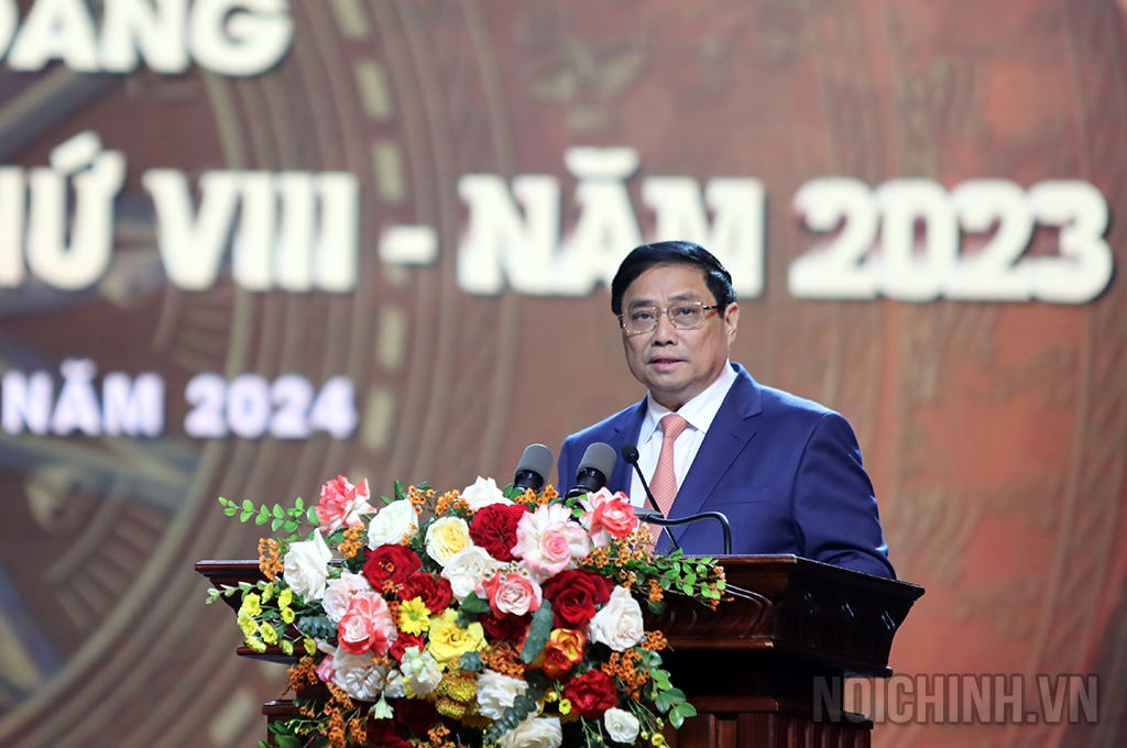 Đồng chí Phạm Minh Chính, Ủy viên Bộ Chính trị, Thủ tướng Chính phủ phát biểu tại buổi Lễ