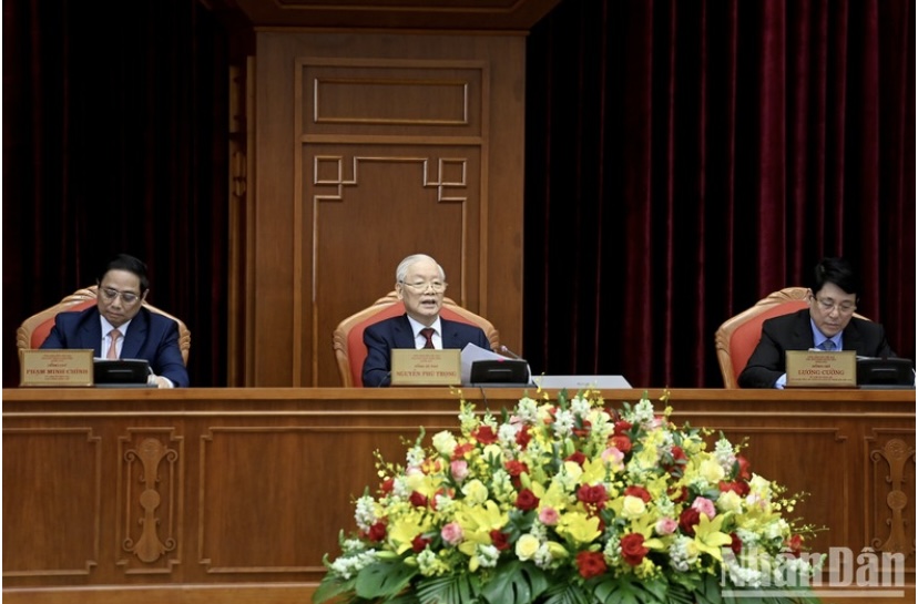 Tổng Bí thư Nguyễn Phú Trọng và các đồng chí lãnh đạo Đảng, Nhà nước tại phiên bế mạc Hội nghị