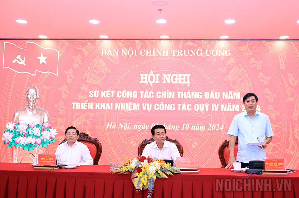 Đồng chí Nguyễn Hữu Đông, Ủy viên Trung ương Đảng, Phó Trưởng Ban Nội chính Trung ương phát biểu