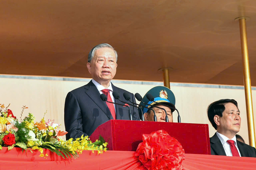 Đồng chí Tô Lâm, Tổng Bí thư Ban Chấp hành Trung ương Đảng Cộng sản Việt Nam đọc Diễn văn tại Lễ Kỷ niệm