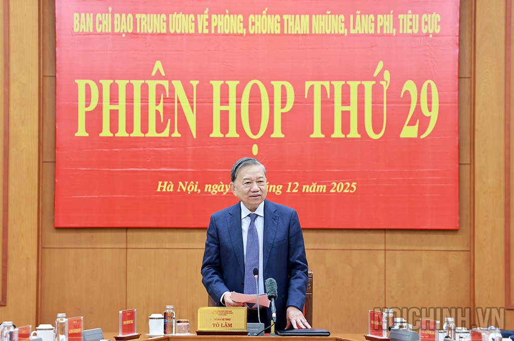 Đồng chí Tổng Bí thư Tô Lâm, Trưởng Ban Chỉ đạo Trung ương về phòng, chống tham nhũng, lãng phí, tiêu cực phát biểu kết luận