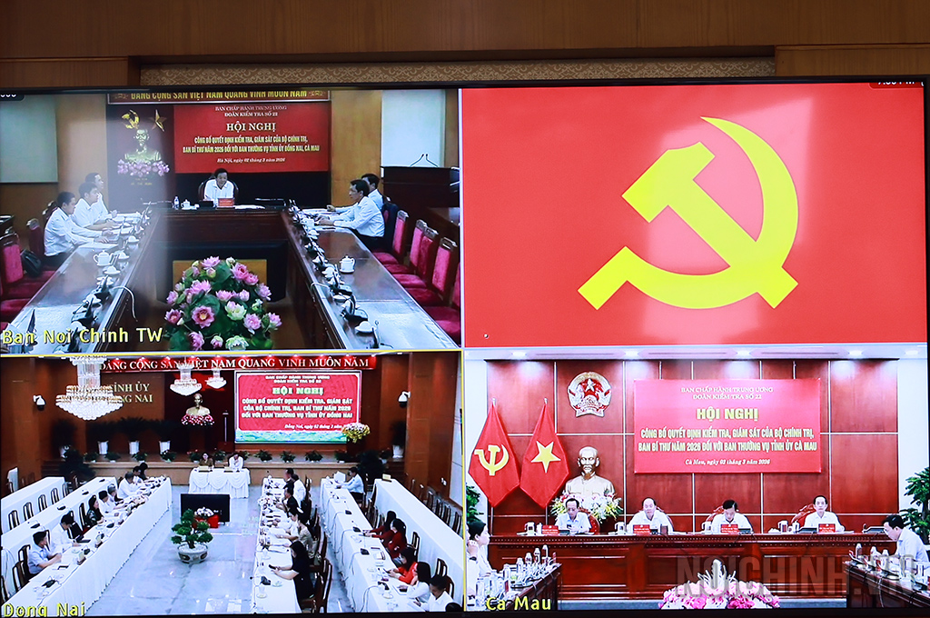 Quang cảnh Hội nghị tại điểm cầu Ban Thường vụ tỉnh ủy Đồng Nai và Ban Thường vụ tỉnh ủy Cà Mau