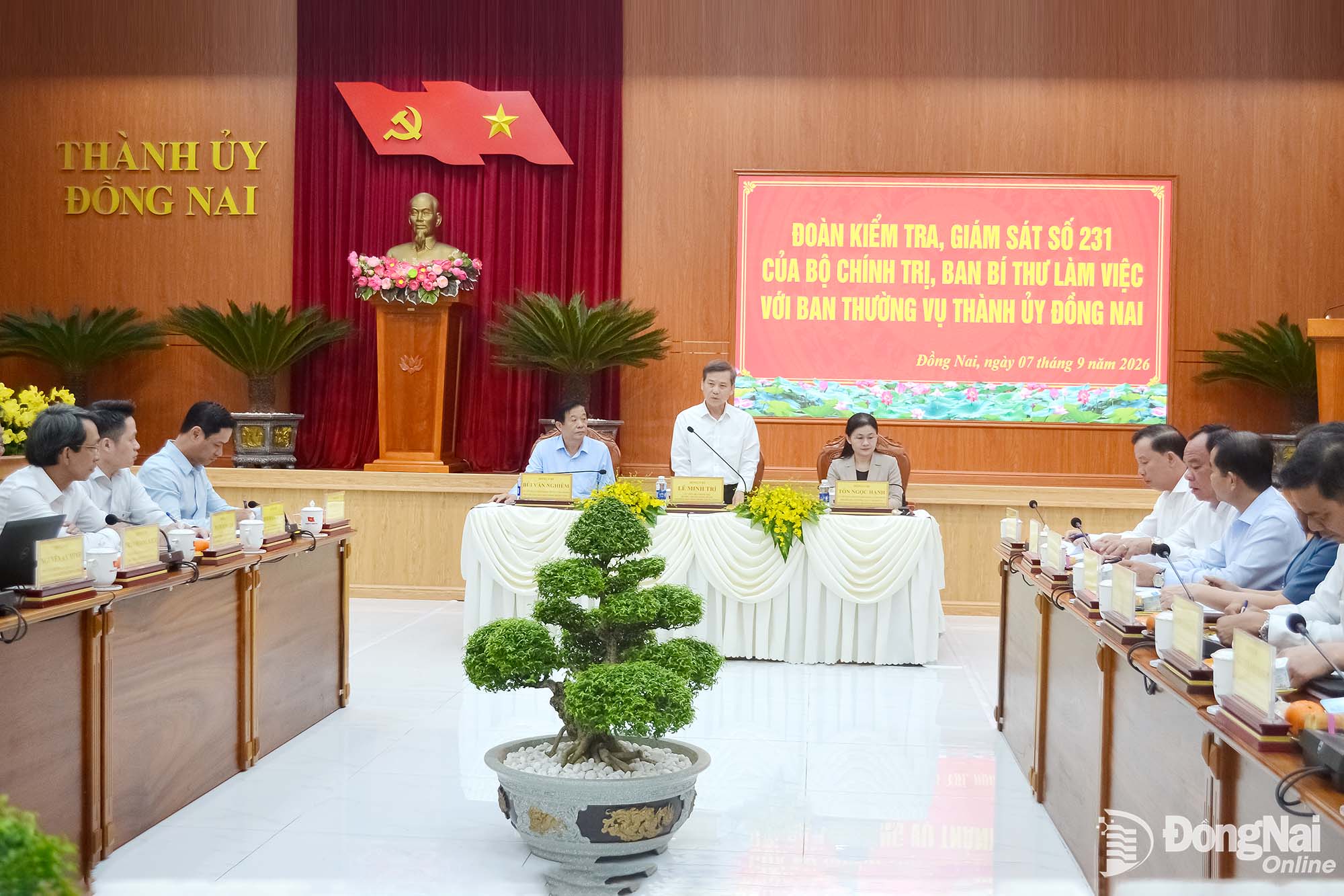 Đồng chí Lê Minh Trí, Ủy viên Bộ Chính trị, Bí thư Trung ương Đảng, Trưởng Ban Nội chính Trung ương, Trưởng đoàn kiểm tra phát biểu 