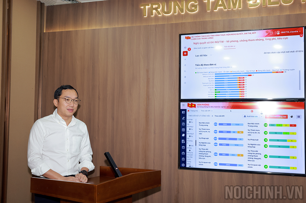 Đồng chí Hoàng Minh Tiến, Cục trưởng Cục Thống kê tội phạm và Chuyển đổi số, Viện Kiểm sát nhân dân tối cao phát biểu